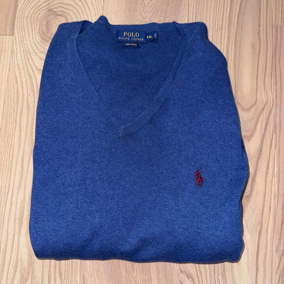 Polo Ralph Lauren Logo Cotton V-Neck Pullover Long Sleeve Sweater Size XXL EUC - Picture 1 of 4